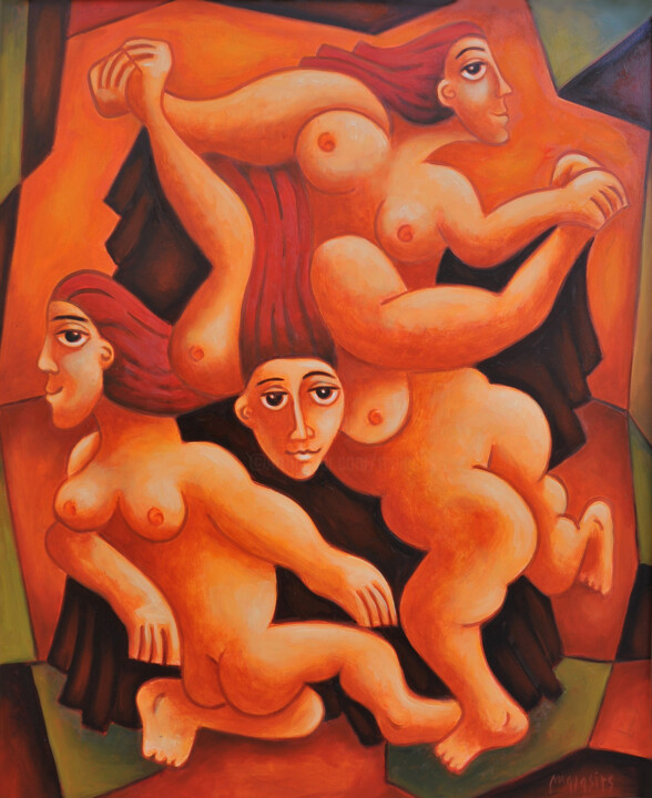 Girlfriends dance 绘画, 39.4x31.5 in