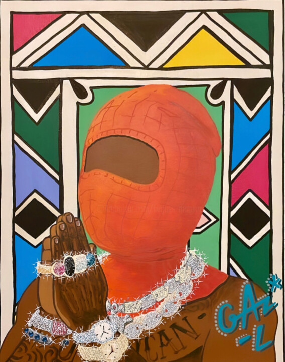 AFRICAN DRIP - NDEBELE - CEL03 绘画, 19.7x15.8 in