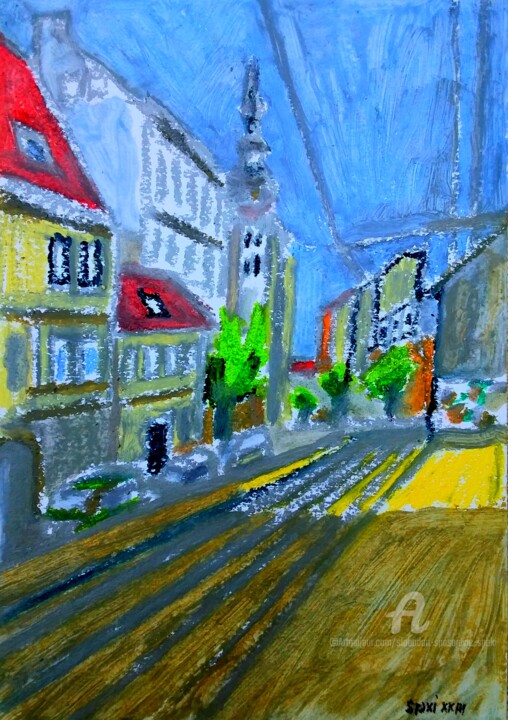 绘画 标题为“Wiena, simple rue,…” 由Slobodan Spasojevic (Spaki), 原创艺术品, 粉彩