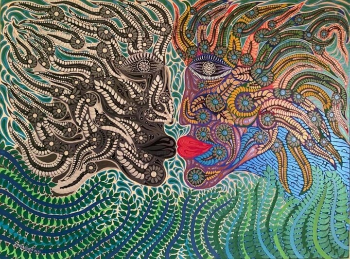 The Two Faces of Love 绘画, 29.9x40.2 in