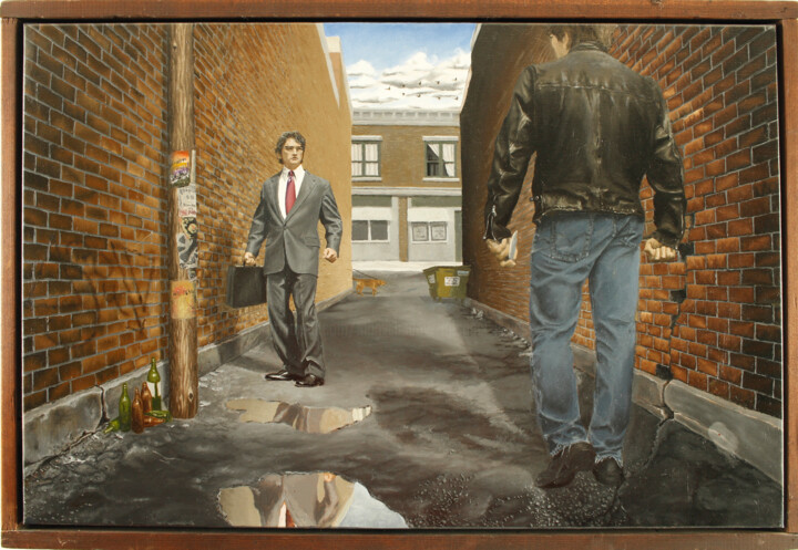 Painting titled "Man Vs Shadow" by Michael E. Voss, Original Artwork, Oil