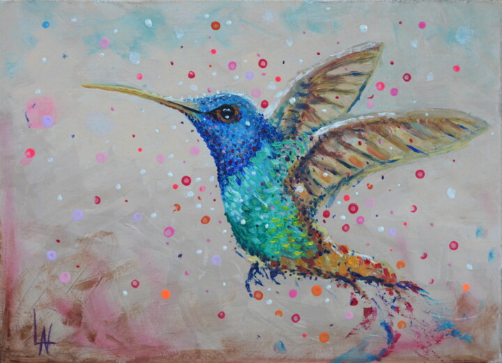 Peinture intitulée "Colibri" par Ludovic Lan, Œuvre d'art originale, Acrylique