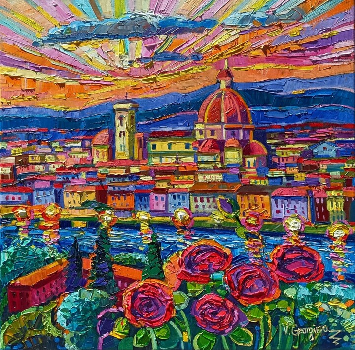 Luce e rose a Firenze 绘画, 23.6x23.6 in