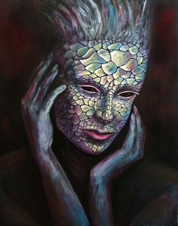 Woman portrait. Changing Mask. Original painting 绘画, 19.7x15.8 in