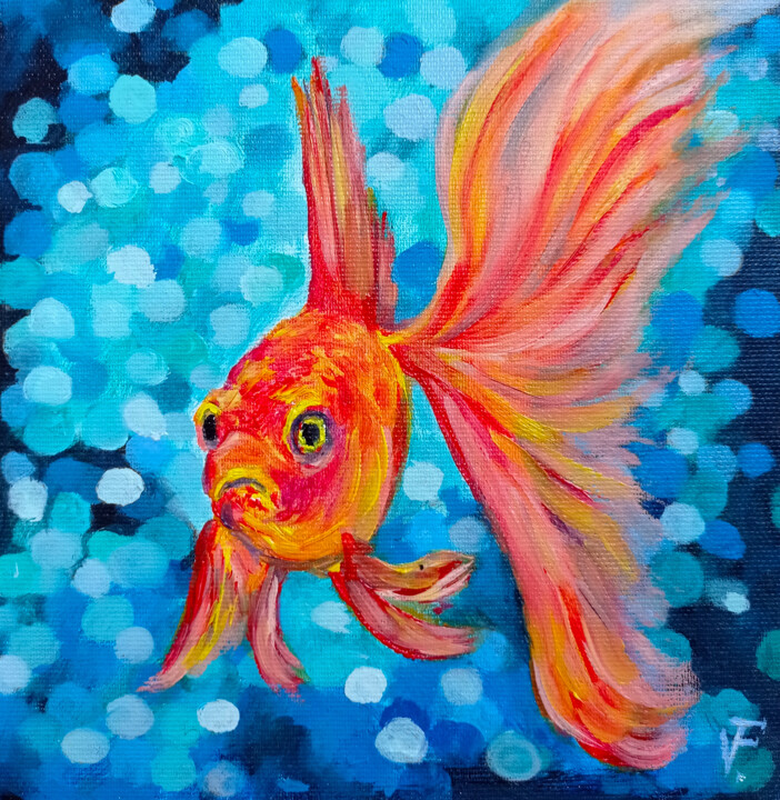 Goldfish Red. 绘画, 7.9x7.9 in