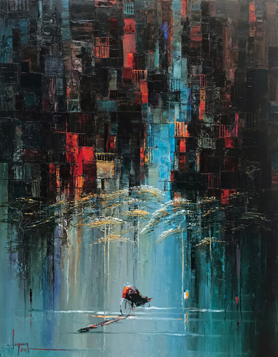 Spring rain on the street 绘画, 35.4x27.6 in