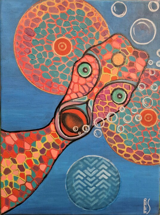 Peinture intitulée "Curiosités sous-mar…" par Ralph.S, Œuvre d'art originale, Huile
