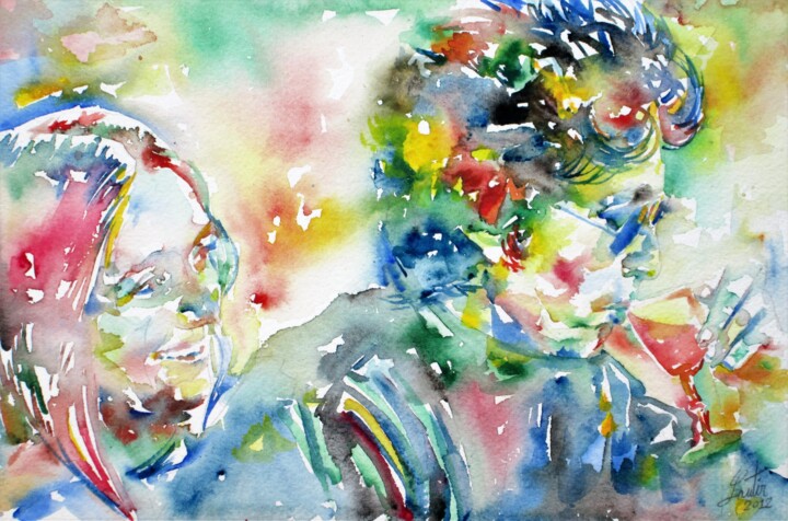 绘画 标题为“JOAN BAEZ and BOB D…” 由Lautir, 原创艺术品, 水彩