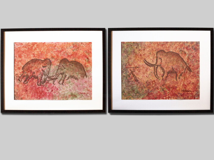 Mammoths. Modular artwork 绘画, 11.8x15.8 in