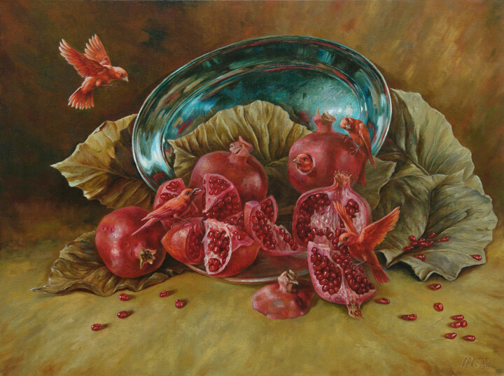 Pomegranate Birds 绘画, 23.6x31.5 in