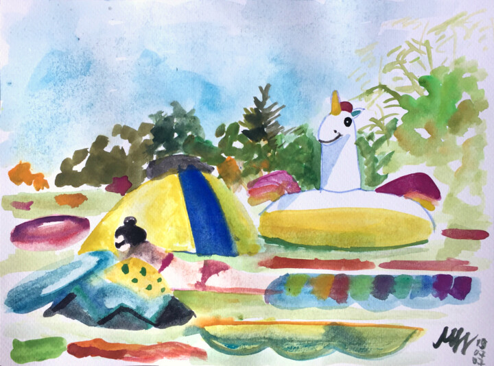 Beach 绘画, 7.1x9.5 in