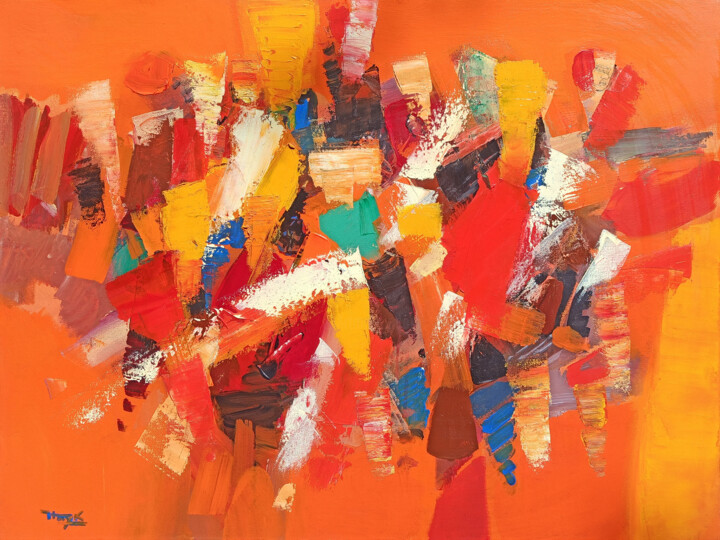 Painting titled "Abstraction" by Hayk Miqayelyan, Original Artwork, Oil Mounted on Wood Stretcher frame