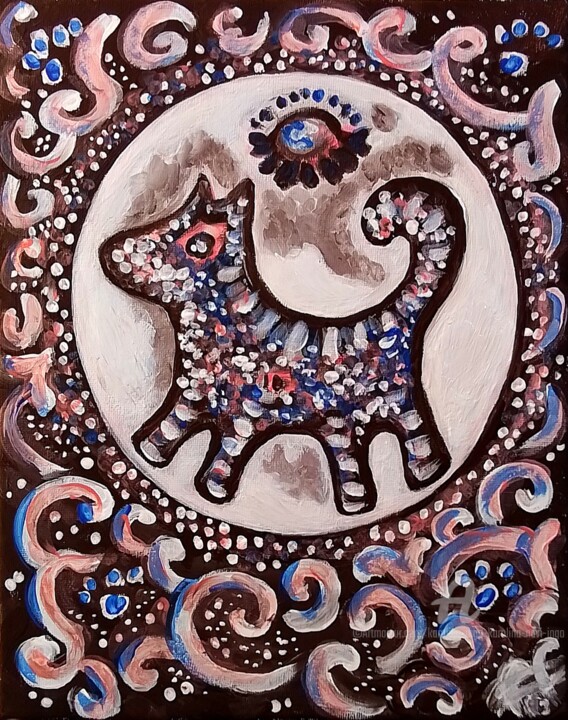 Dog Totem. Sacred Guardian 绘画, 11.8x9.5 in