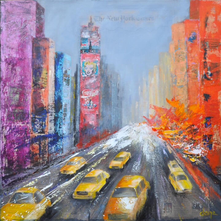 NY - taxis jaunes 绘画, 27.6x27.6 in