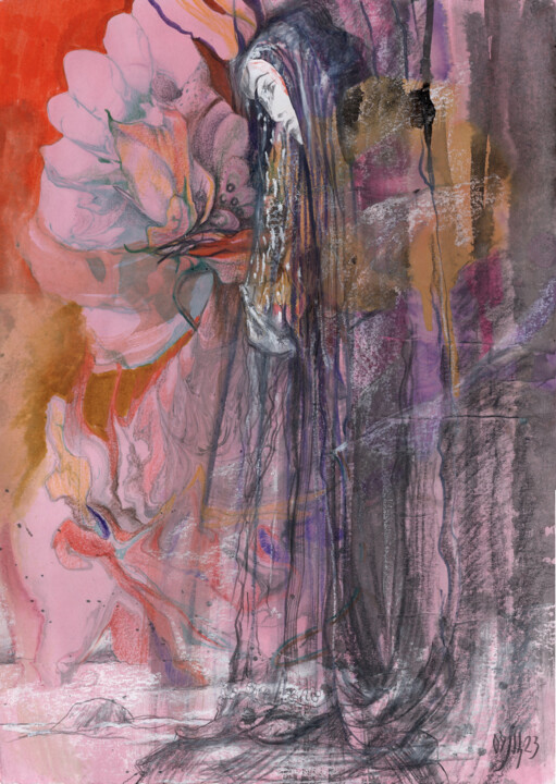 Sometimes it rains - original mix-media artwork 绘画, 13.8x9.8 in