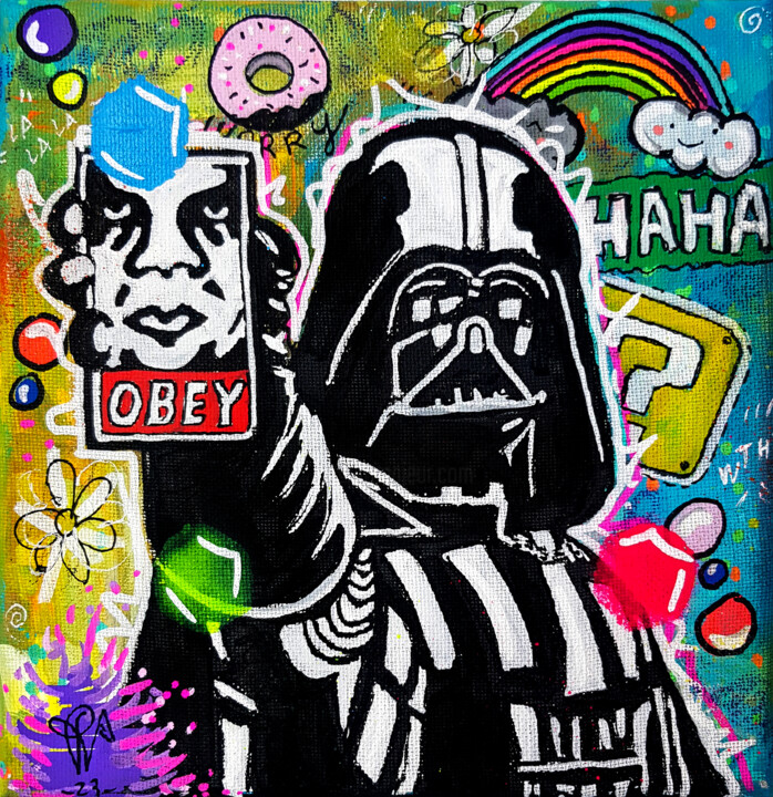 Dark Vador Peinture Pop Art sur toile Originale PVettese 绘画, 7.9x7.9 in