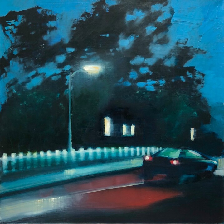 Schilderij getiteld "It Was Late" door Helena Butler, Origineel Kunstwerk, Olie Gemonteerd op Frame voor houten brancard