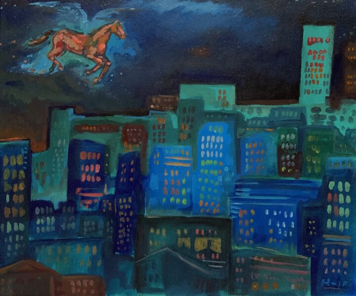 Night Horse 绘画, 16.9x20.1 in