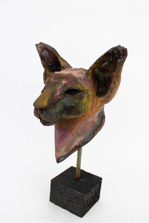 Sphynx cat with raku copper matte finish 雕塑, 12.2x7.9 in