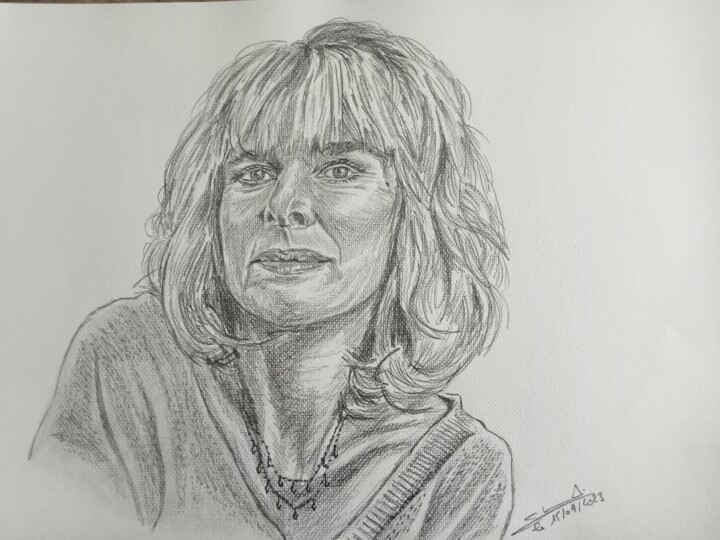 Portrait de l'actrice Karin Viard réalisé aux crayons 图画, 11.7x16.5 in