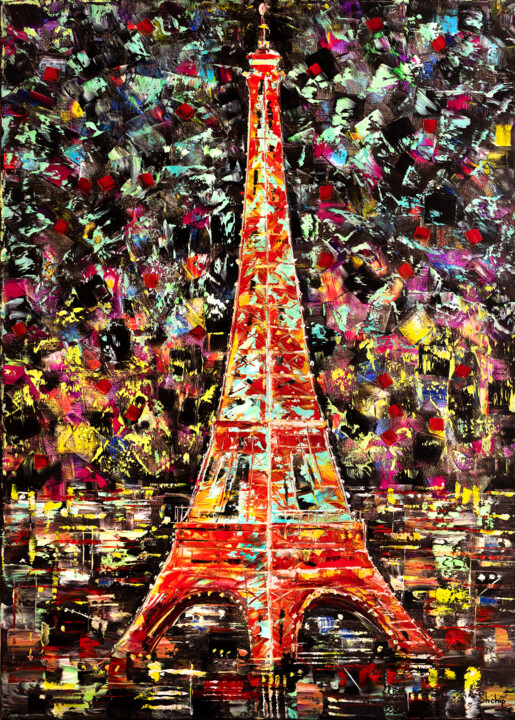제목이 "Eiffel Tower. View…"인 미술작품 Natalia Shchipakina로, 원작, 기름 나무 들것 프레임에 장착됨