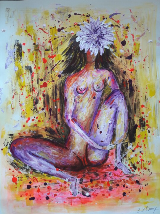Jolie Fille en Fleurs 绘画, 25.6x19.7 in