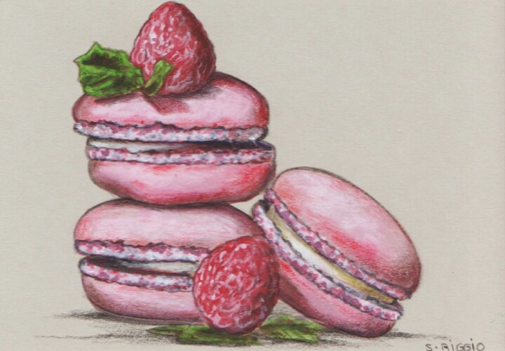 Macarons à la framboise 图画, 5.8x7.9 in