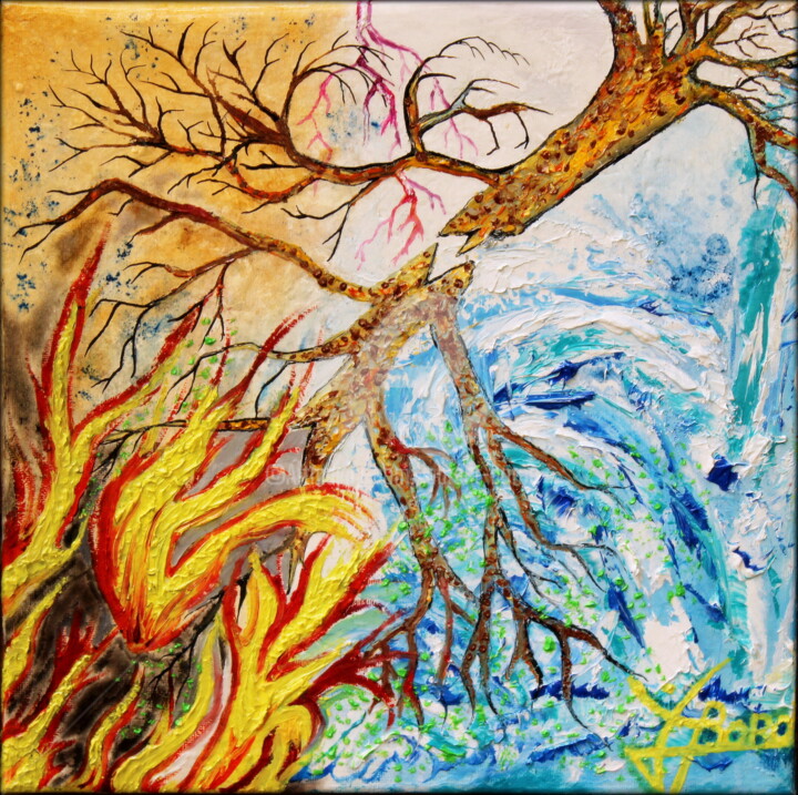 Déchainement D'4 éléments 绘画, 11.4x11.4 in