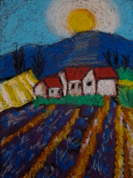 Lavender Fields Original Art Tekening, 9,1x5,9 in