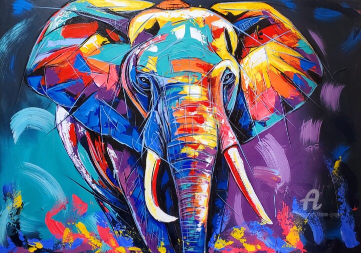 Elephant World 绘画, 47.2x59.1 in