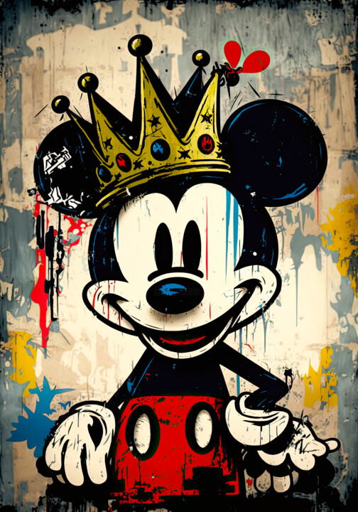 Arts numériques intitulée "Mickey Basquiat" par Cheeky Bunny (Pop Art), Œuvre d'art originale, Travail numérique 2D Monté su…