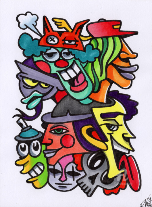 Comics heads 图画, 7.5x5.5 in