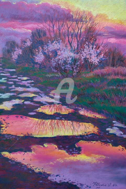 Painting titled "Après la pluie du p…" by Olena Polovna, Original Artwork, Pastel