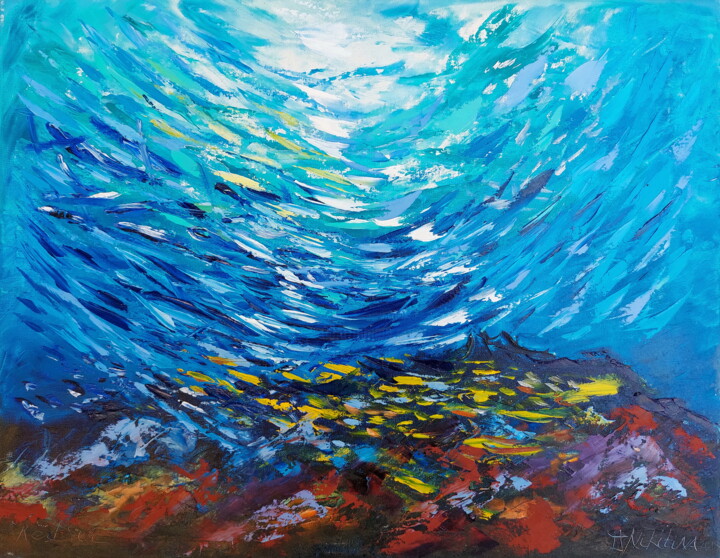 Fish Painting Coral Reef 绘画, 13.8x17.7 in