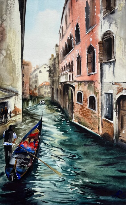 Through the Canals of Venice 绘画, 18.5x11.8 in