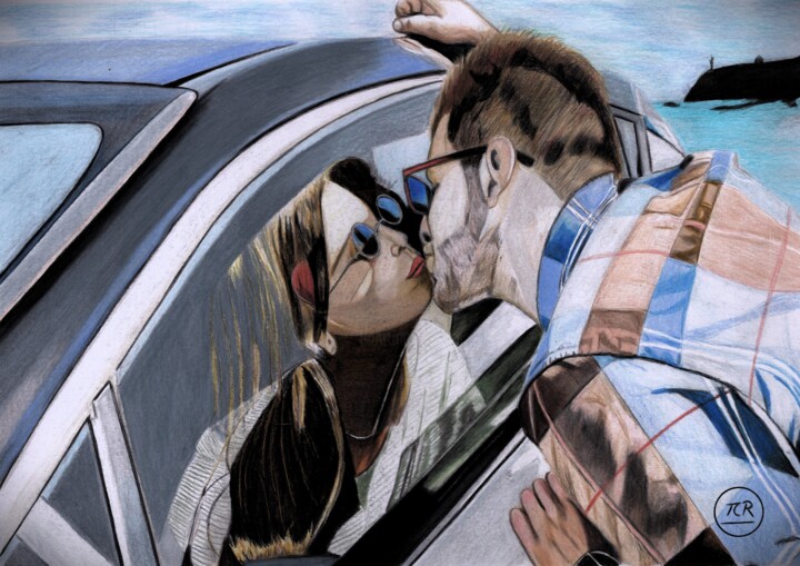 Les amoureux qui s'bécotent à travers la vitre. 图画, 11x15.8 in