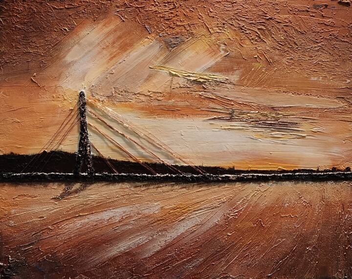 Malerei mit dem Titel "AMBER SUNSET" von Elena Gozunova, Original-Kunstwerk, Acryl Auf Keilrahmen aus Holz montiert