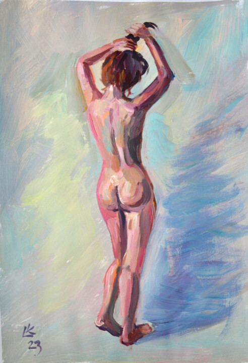 Nude woman standing back 绘画, 16.5x11.8 in