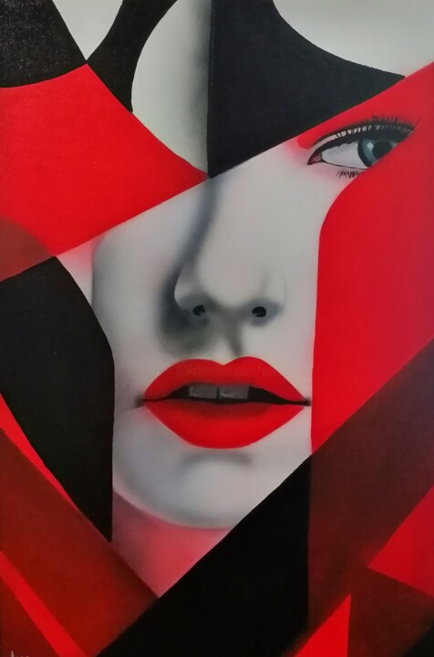 Peinture intitulée "Black and red" par Aéro, Œuvre d'art originale, Acrylique Monté sur Châssis en bois