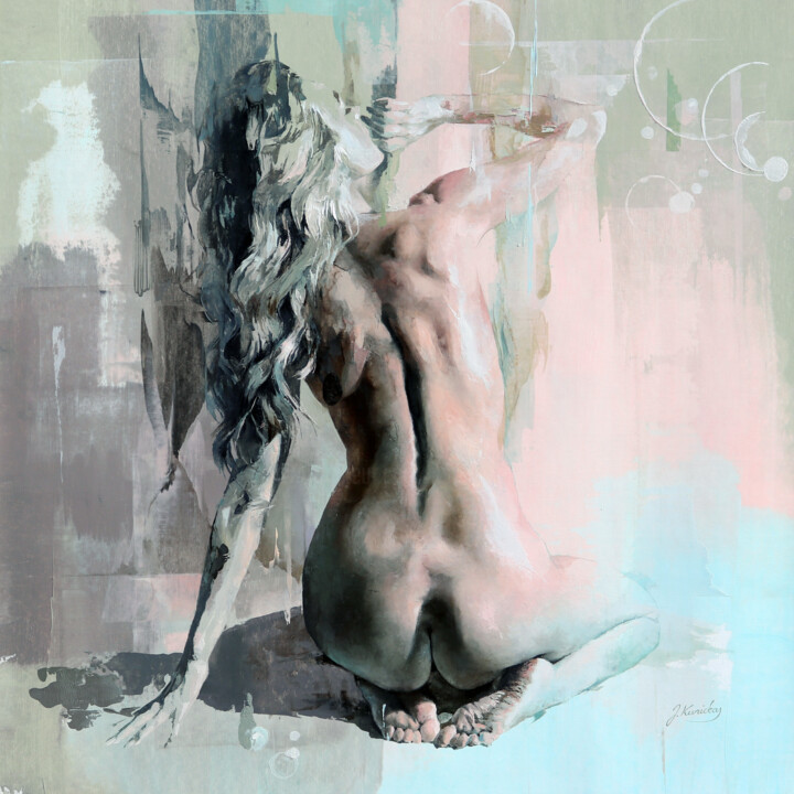 Painting titled "JK23-0808 Invisible…" by Jonas Kunickas, Original Artwork, Oil Mounted on Wood Stretcher frame