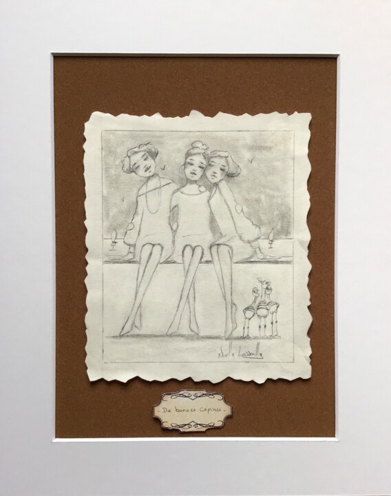 Drawing titled "De bonnes copines -…" by Noëlle Lassailly, Original Artwork, Pencil
