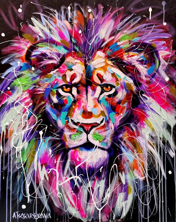 Lion - vild animal painting 绘画, 31.9x25.6 in