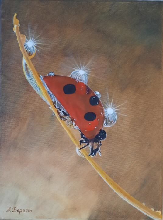제목이 "Ladybug"인 미술작품 Olena Berest로, 원작, 기름 나무 들것 프레임에 장착됨