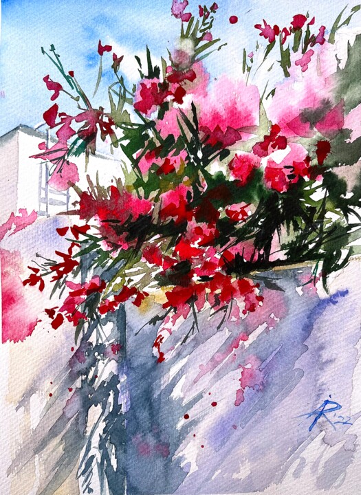 Oleander Expression, Sarafovo, Bulgaria 🇧🇬 绘画, 10.4x7.4 in