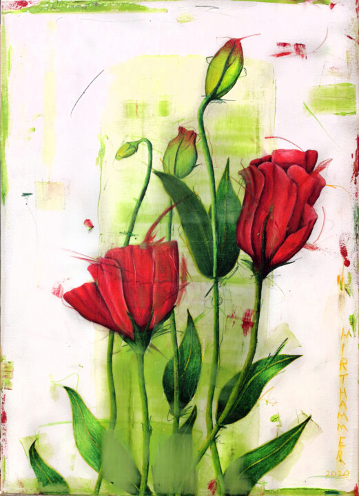 red happy flowers 图画, 27.6x19.7 in