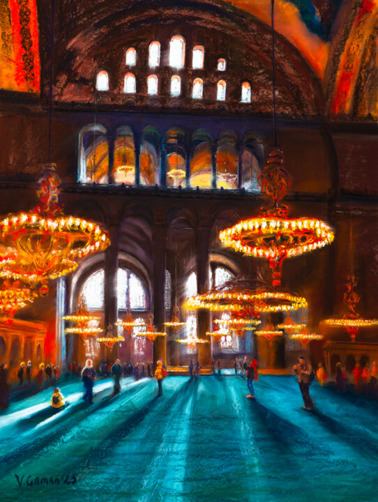 Istanbul, Hagia Sophia mosque. Light. 绘画, 24.4x18.5 in