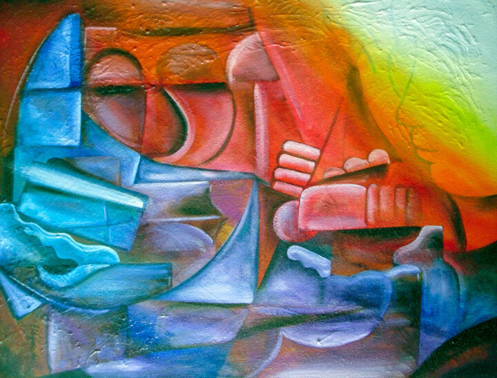 Cubismo-vitral-tela 绘画, 47.2x23.6 in