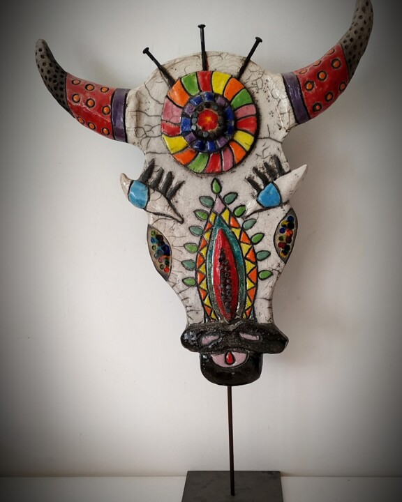 Masque vache Mandala 雕塑, 17.7x11.4 in