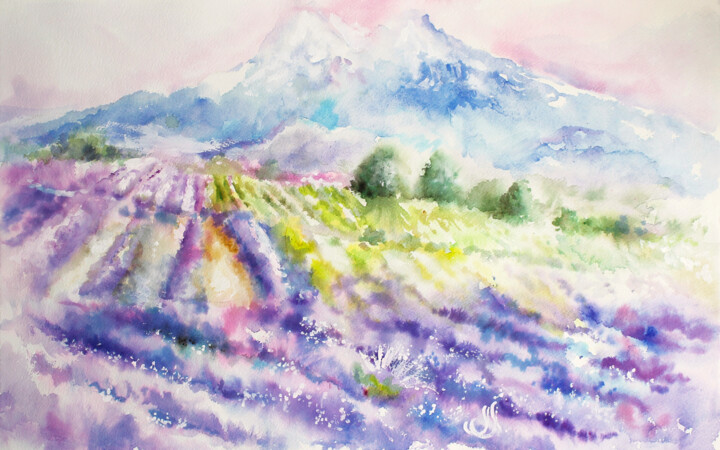 Lilac Time. Watercolor Print Painting. Printmaking, 13.8x22.1 in