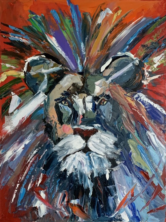 Lion. 绘画, 15.8x11.8 in